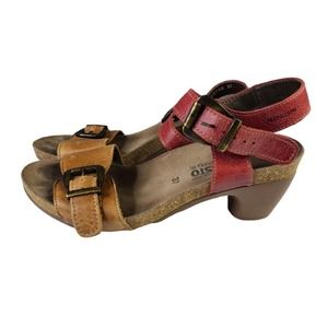 Mephisto Air Relax Tan Red Buckle Cork Bed Leather Sandals Size 37 US 7 HTF